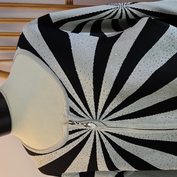 Vintage EY Boutique black silver metallic shimmery cardigan crystal zipper pull - Picture 4 of 15